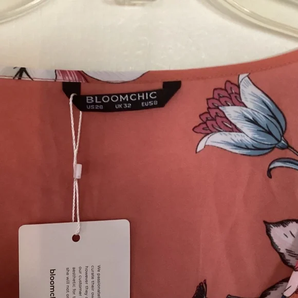 BloomChic Dark Peach Floral Tulip Sleeve Elastic Waist V~Neck Dress 28 - Picture 6 of 6